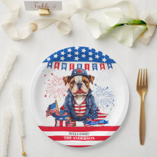 Bulldog Happy 4. Juli America Independence Day Pappteller