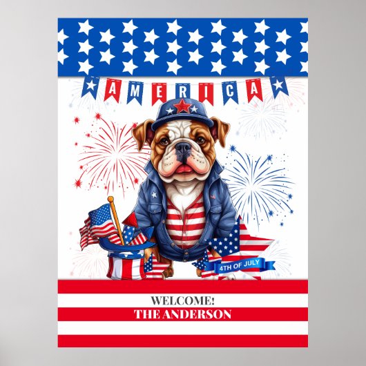 Bulldog Happy 4. Juli America Independence Day Poster (Vorne)