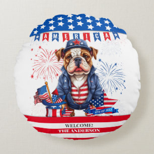 Bulldog Happy 4. Juli America Independence Day Rundes Kissen
