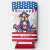 Bulldog Happy 4. Juli America Independence Day Selters Dosenkühler (Vorderseite)