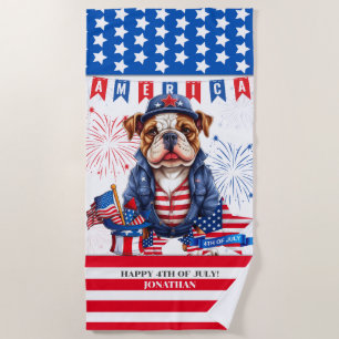 Bulldog Happy 4. Juli America Independence Day Strandtuch