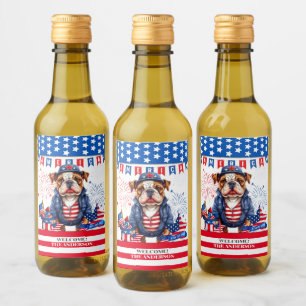Bulldog Happy 4. Juli America Independence Day Weinetikett