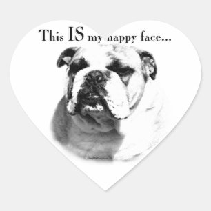 Bulldog Happy Face Herz-Aufkleber