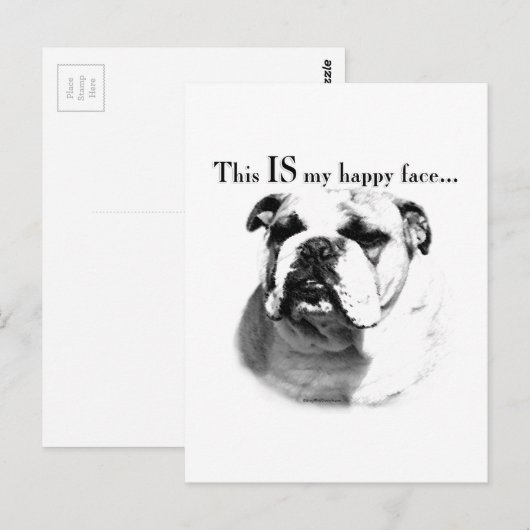 Bulldog Happy Face Postkarte (Vorne/Hinten)