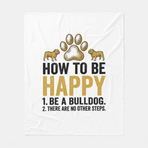 Bulldog Happy Zitat Vintage Gravur Hunde Liebhaber Fleecedecke