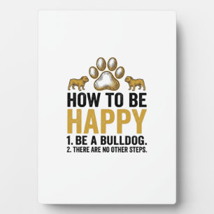 Bulldog Happy Zitat Vintage Gravur Hunde Liebhaber Fotoplatte