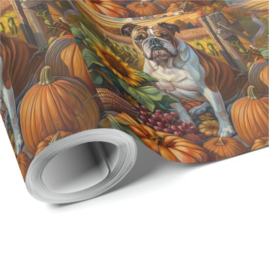 Bulldog Herbsternte Erntedank Geschenkpapier (Rolleneckpunkt)