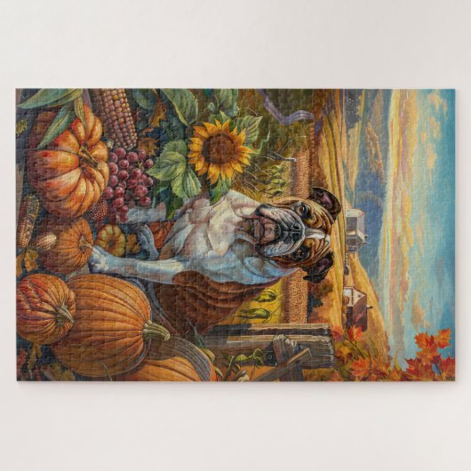 Bulldog Herbsternte Erntedank Puzzle (Horizontal)