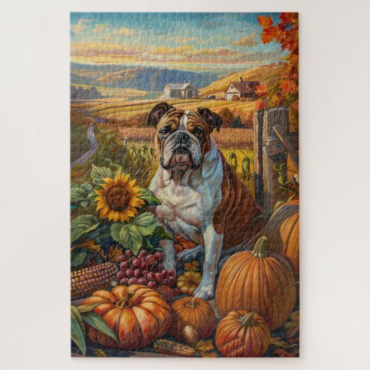 Bulldog Herbsternte Erntedank Puzzle (Vertikal)