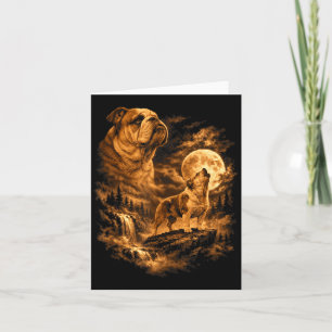 Bulldog Heulender Mond Hund Fantasy Forrest Karte