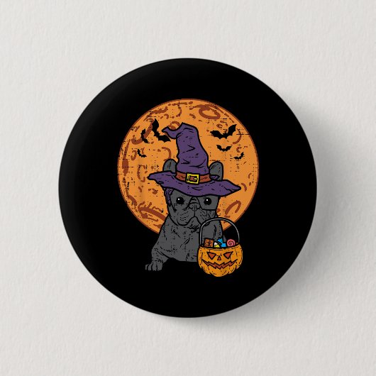 Bulldog Hexe Moon Pumpkin Halloween Frenchie Dog Button (Vorderseite)
