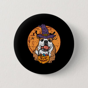 Bulldog Hexenhut Moon Kürbislaterne Halloween Do Button
