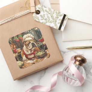 Bulldog Holiday Baking: Festliche Weihnachten Quadratischer Aufkleber