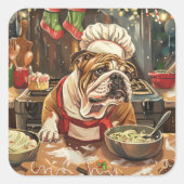 Bulldog Holiday Baking: Festliche Weihnachten Quadratischer Aufkleber (Vorderseite)