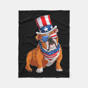 Bulldog Hund 4. Juli Amerikanische Flagge Fleecedecke