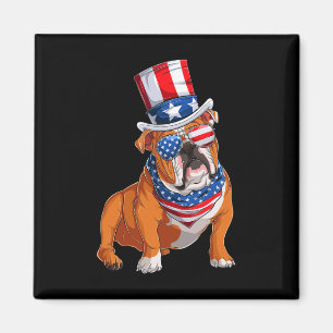 Bulldog Hund 4. Juli Amerikanische Flagge Magnet