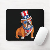Bulldog Hund 4. Juli Amerikanische Flagge Mousepad (Mit Mouse)