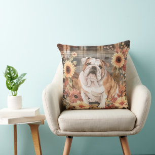 Bulldog Hund Fall Aquarell Blumen Kissen