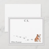 Bulldog Hund Grau Border Monogram & Name Mitteilungskarte (Vorne/Hinten)