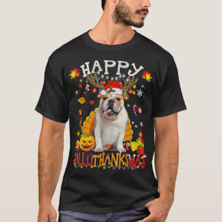 Bulldog Hund Happy Hallothanksmas Halloween Xmas T-Shirt