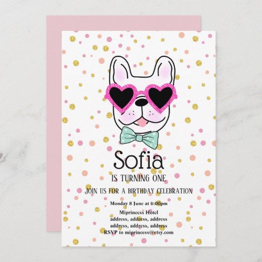 Bulldog, Hund, Haustier Geburtstagsfeier Einladung (Vorne/Hinten)