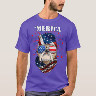 Bulldog Hund Lover USA Flag Merica Red White Blue T-Shirt