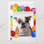 Bulldog Hund mit bunten Balloons Geburtstag Thema Briefpapier (Vorne/Hinten)