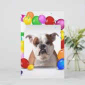 Bulldog Hund mit bunten Balloons Geburtstag Thema Briefpapier (Stehend Vorderseite)
