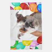 Bulldog Hund mit bunten Balloons Geburtstag Thema Geschirrtuch (Vertikal)