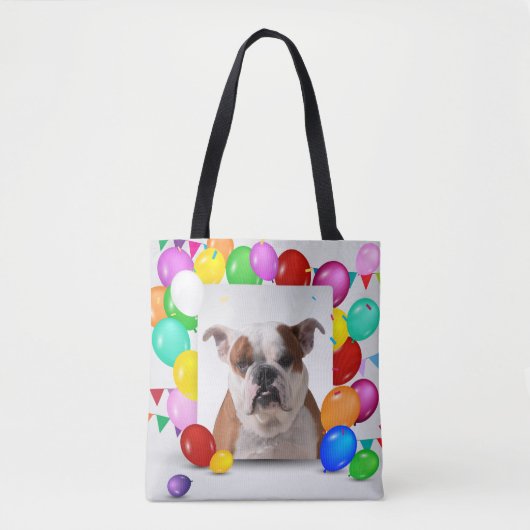 Bulldog Hund mit bunten Balloons Geburtstag Thema Tasche (Vorderseite)