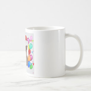Bulldog Hund mit farbenfrohen Luftballons Geburtst Kaffeetasse