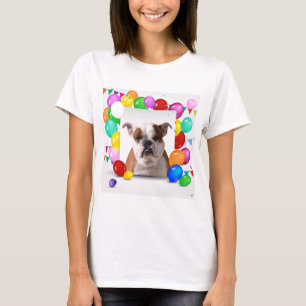 Bulldog Hund mit farbenfrohen Luftballons Geburtst T-Shirt