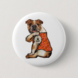 Bulldog Hund Tattoo I Liebe Mama Blume Mütter Tag Button