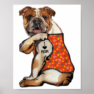 Bulldog Hund Tattoo I Liebe Mama Blume Mütter Tag  Poster