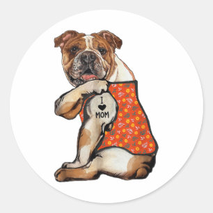 Bulldog Hund Tattoo I Liebe Mama Blume Mütter Tag  Runder Aufkleber