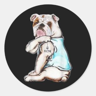 Bulldog Hund Tattoo I Liebe Mama Mütter Tag Lover Runder Aufkleber