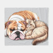 Bulldog Hund und Cat Fleece Blanket Liebe Cuddle (Vorderseite (Horizontal))