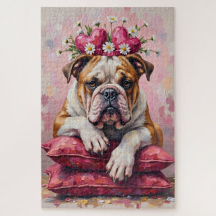 Bulldog Hund Valentinstag Herzband Krone Puzzle