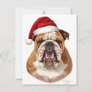 Bulldog Hund Weihnachtsmann Hut Frohe Weihnachten 