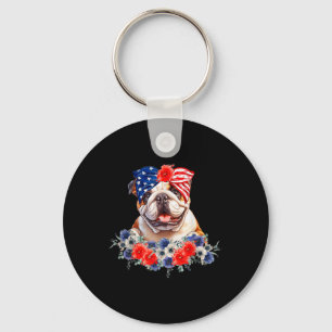 Bulldog-Hunde-Bandana-Amerikanische-Flagge-4.-Juli Schlüsselanhänger
