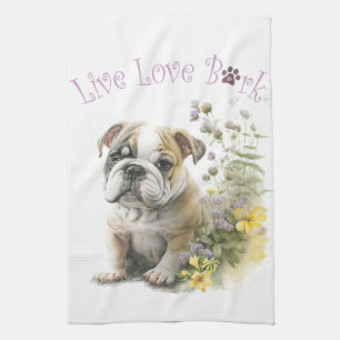 Bulldog-Hundemutter Floral Geschirrtuch