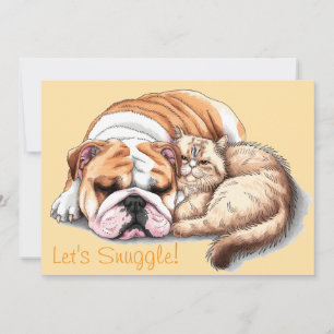 Bulldog Hundskatze Schnuppern Herzenslärm Weihnach Feiertagskarte