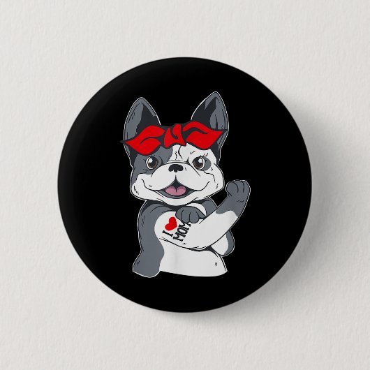 Bulldog I Liebe Mama Tattoo Button (Vorderseite)