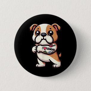 Bulldog I Liebe Oma Funny Dog Tattoo Button