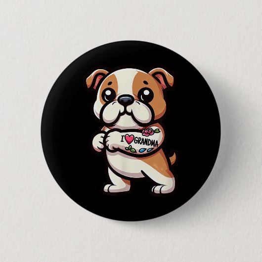 Bulldog I Liebe Oma Funny Dog Tattoo Button (Vorderseite)
