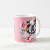 Bulldog Illustration Aquarell Rose Blumenkunst Kaffeetasse (VorderseiteRechts)