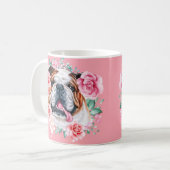 Bulldog Illustration Aquarell Rose Blumenkunst Kaffeetasse (Vorderseite Links)