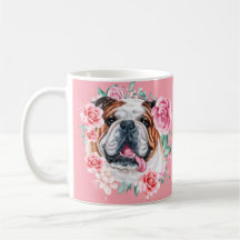 Bulldog Illustration Aquarell Rose Blumenkunst