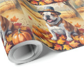 Bulldog im Herbst hinterlässt Erntedank Kunst Geschenkpapier (Rolleneckpunkt)