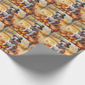 Bulldog im Herbst hinterlässt Erntedank Kunst Geschenkpapier (Ecke)